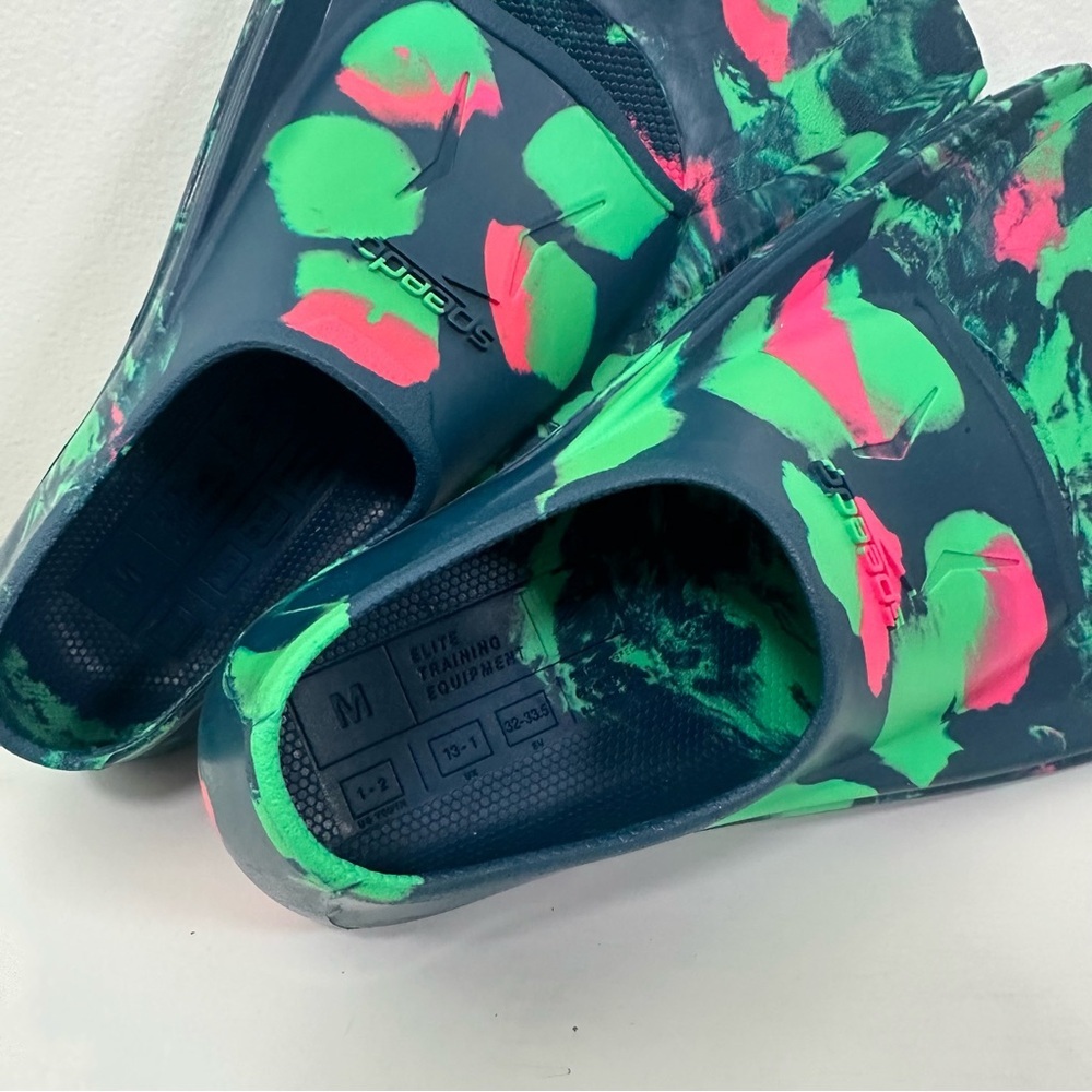 Speedo Kids' Swim Fin - Green Marble - Size: M Shoe Size: 1-2 Ages 3+ - Picture 2 of 7